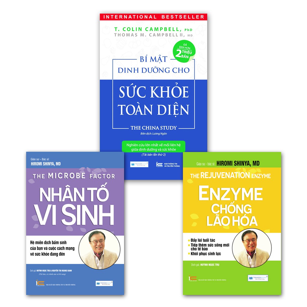 Sách - Combo 3 cuốn: Bí mật dinh dưỡng cho sức khỏe toàn diện + Nhân tố vi sinh + Enzyme chống lão hóa