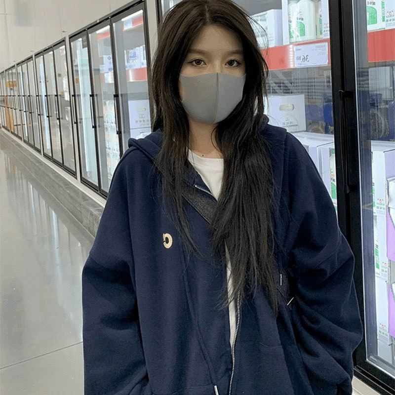 áo khoác Hoodie Nữ Phối Họa Tiết Nhỏ Xinh chỉ 1 Màu Xanh Than Đẹp độc