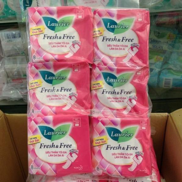 Combo 6 gói băng vệ sinh Laurier fresh &amp; free loại dày 8 miếng / 1 gói ( không cánh )