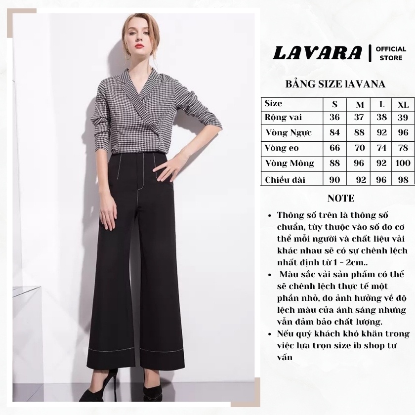 Quần tây nữ ống rộng lưng cao công sở trần chỉ trang trí LAVARA QU02