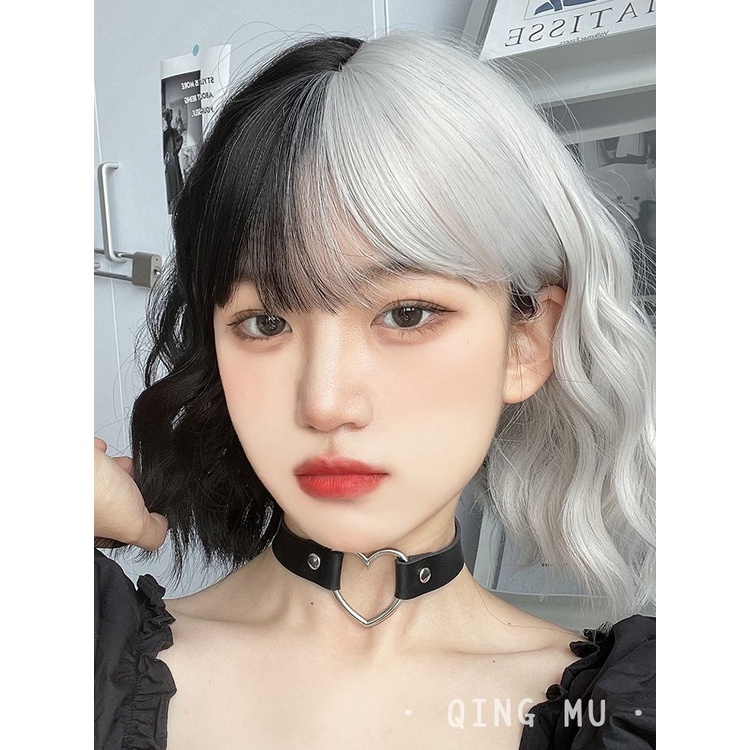 Tóc Giả Nửa Đầu Màu Trắng Đen Hóa Trang Cruella N5Q9