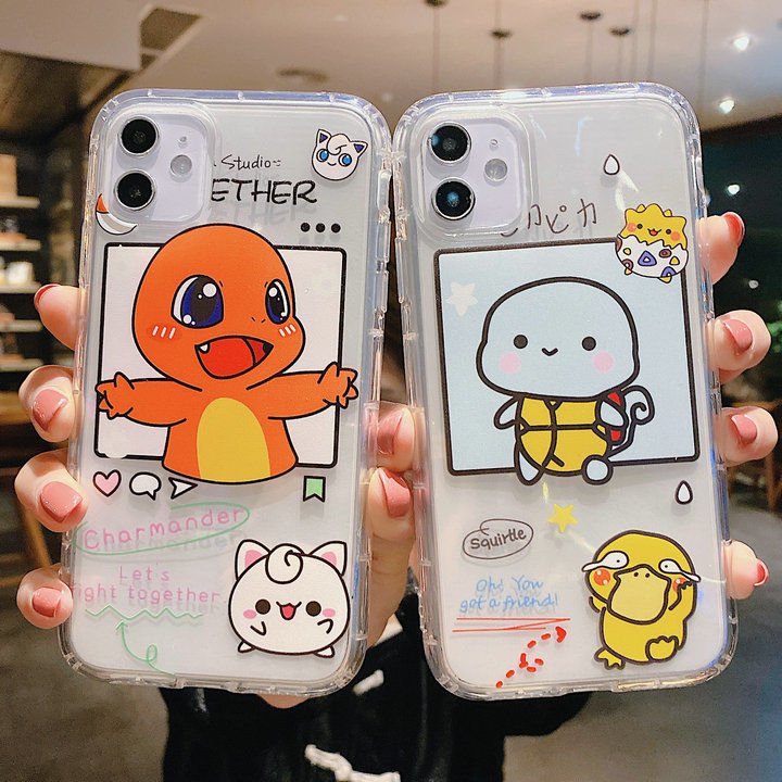 Anti-drop Phone Case iPhone 11 Pro Max X XR XS MAX 7 8 Plus Cartoon Pikachu Shiluo Couple Mobile Phone Cases Transparent Soft TPU Casing iPhone Clear Back Cover Accessories