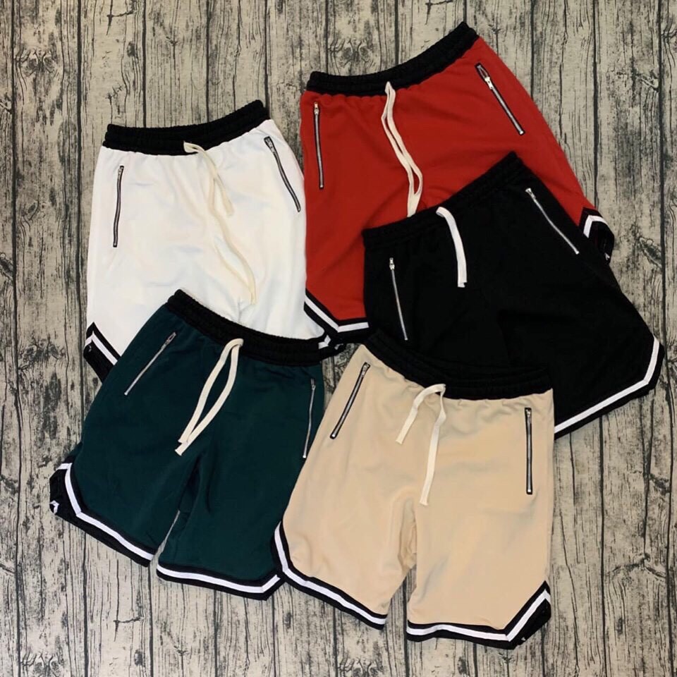 Quần short viền kẻ sọc zip kéo cao cấp thể thao unisex dày dặn | BigBuy360 - bigbuy360.vn