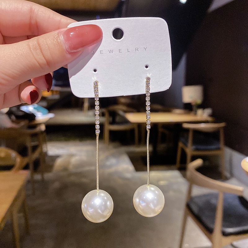 Bông Tai Bạc 925 Dáng Dài Đính Ngọc Trai Phong Cách Hàn Quốc Cao Cấp Cho Nữ