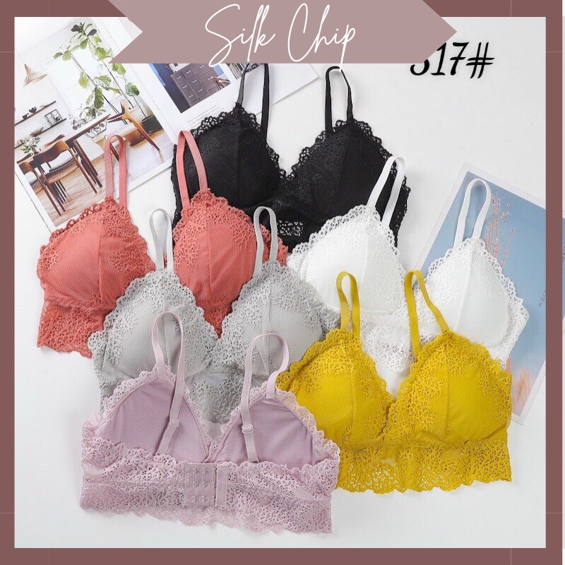 Áo Bra ren nữ ngắn hoa nhí đẹp có cài sau nâng ngực tập gym thể thao SILKCHIP 317
