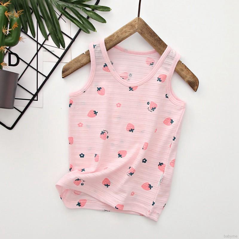 Áo thun không tay chất liệu cotton họa tiết hoa xinh xắn cho bé gái