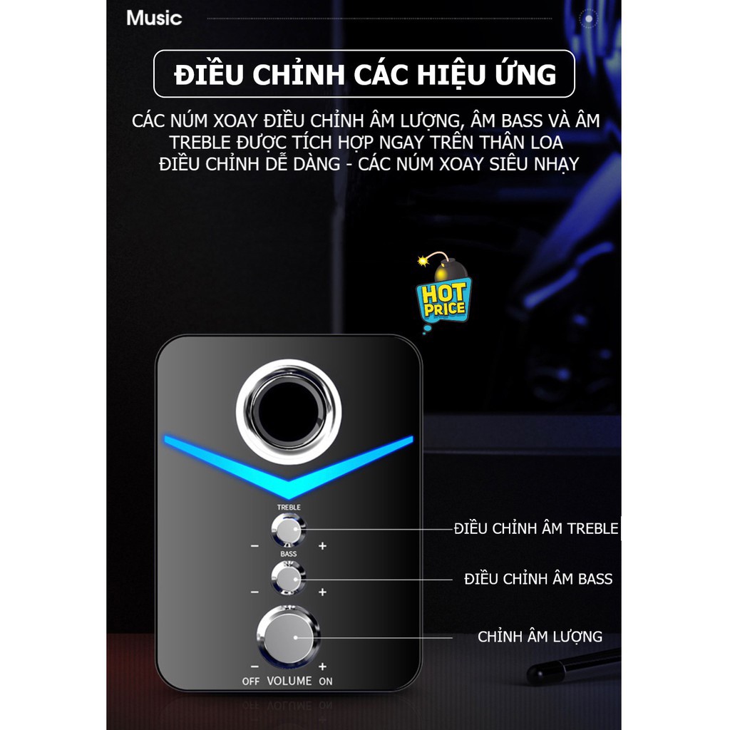 Loa vi tính để bàn MC SUPER BASS cực đã, có LED, dòng loa máy tính cao cấp cho laptop, pc, điện thoại - K1242