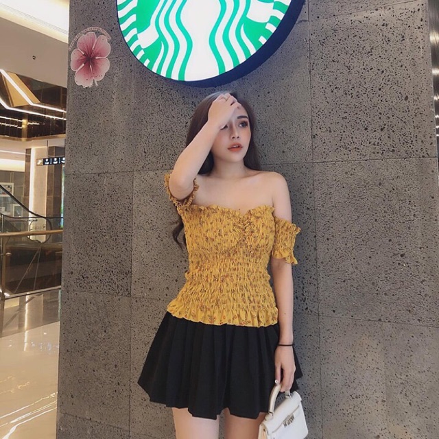 ÁO TRỄ VAI CROPTOP HOA NHÍ 0336