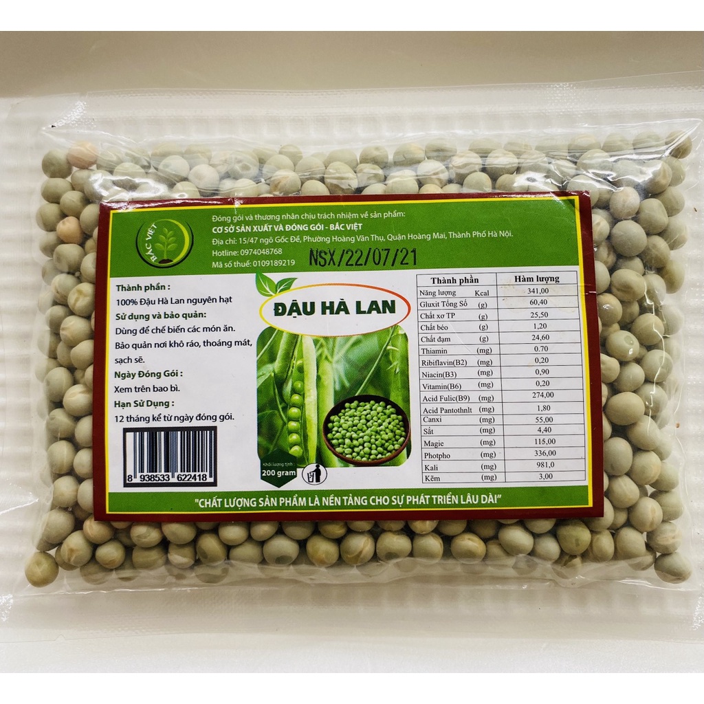 Đậu hà lan 200g Bắc Việt Đậu hà lan nguyên hạt an toàn giá rẻ không chât bảo quản không chất phụ gia
