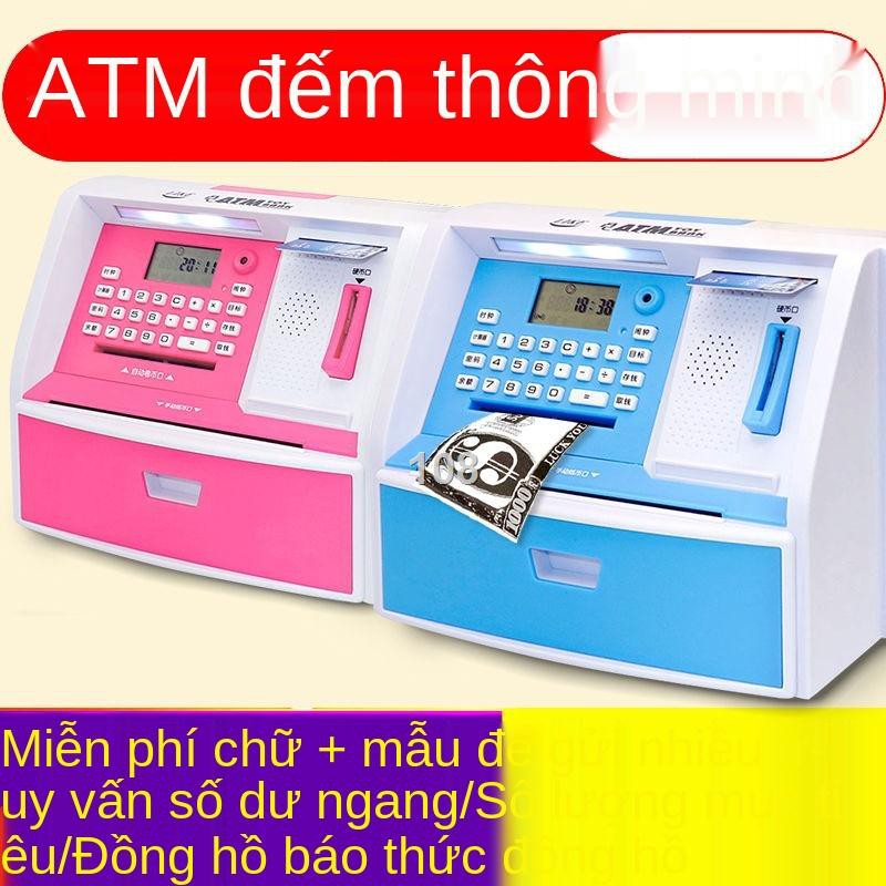 KMáy rút tiền ATM tự động của trẻ em Con heo đất Tiết kiệm Sáng tạo Douyin Hộp mật khẩu an toàn Màu đỏ