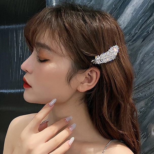 Cặp tóc đính đá thiết kế hình lông vũ ngọt ngào đáng yêu_M1393