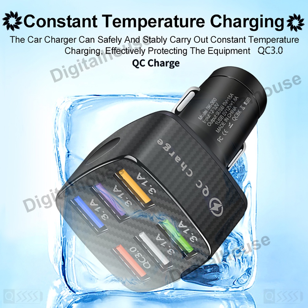 Tẩu Sạc Nhanh QC 3.0 6 Cổng Cho Xe Hơi 15A đầu ra tối đa tâu sạc ô tô