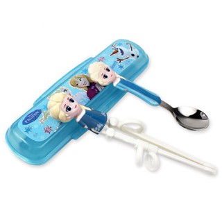 Bộ đũa tập ăn 3D, thìa Inox và hộp đựng cho bé Disney Frozen - Công chúa Elsa, Anna, Rapunzel