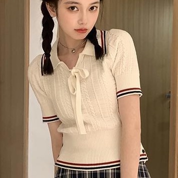 Áo Thun polo Dệt Kim Tay Ngắn Dáng Ôm Phong Cách Hàn Quốc Thời Trang Cho Nữ