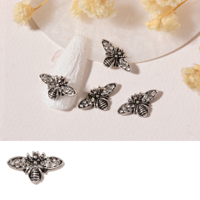 Set 5 Phụ Kiện Trang Trí Móng Tay 3d Hình Ong Bằng Kim Loại Phong Cách Gothic Charms