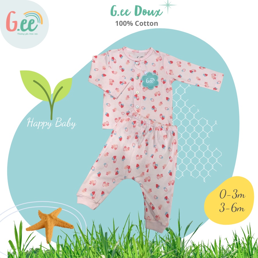 Bộ cotton sơ sinh dài tay Gee cài thẳng cho bé gái, mềm mịn, thấm hút