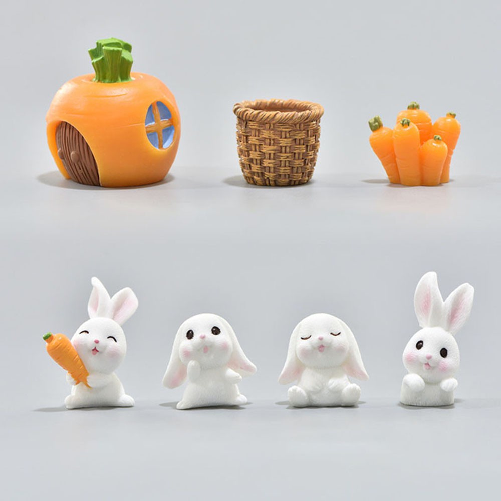 Đồ trang trí thỏ ăn cà rốt hoạt hình mini bằng nhựa resin thủ công trang trí tiểu cảnh sân vườn