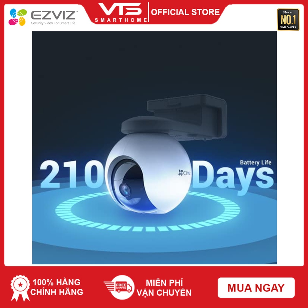 Camera WIFI Ngoài trời EZVIZ CB8 3MP 2K, Xoay 360 độ, Dùng Pin 10400mAh, Màu Ban Đêm, Âm Thanh 2Chiều
