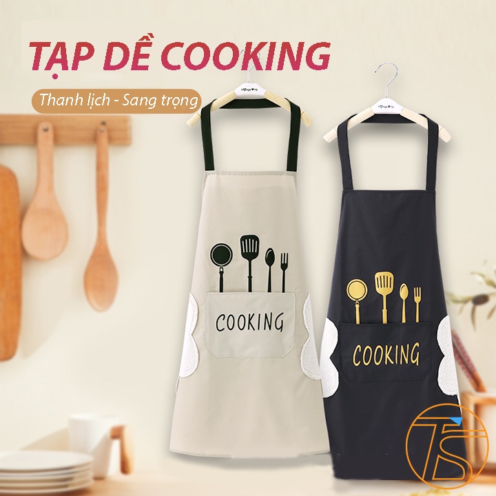 Tạp Dề Họa Tiết Dụng Cụ Nhà Bếp &amp; Cooking Có Khăn Lau Tay 2 Bên Và Túi Đựng