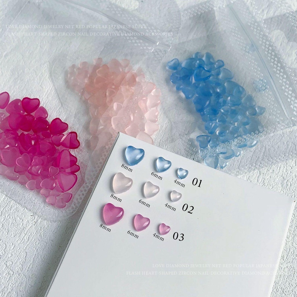 ღOKDEALSღ 100Pcs/bag Manicure Light Changing DIY Love Heart Nail|Color-changing Nail Art Decorations Nail|Ice Transparent 4/6/8mm/Multicolor