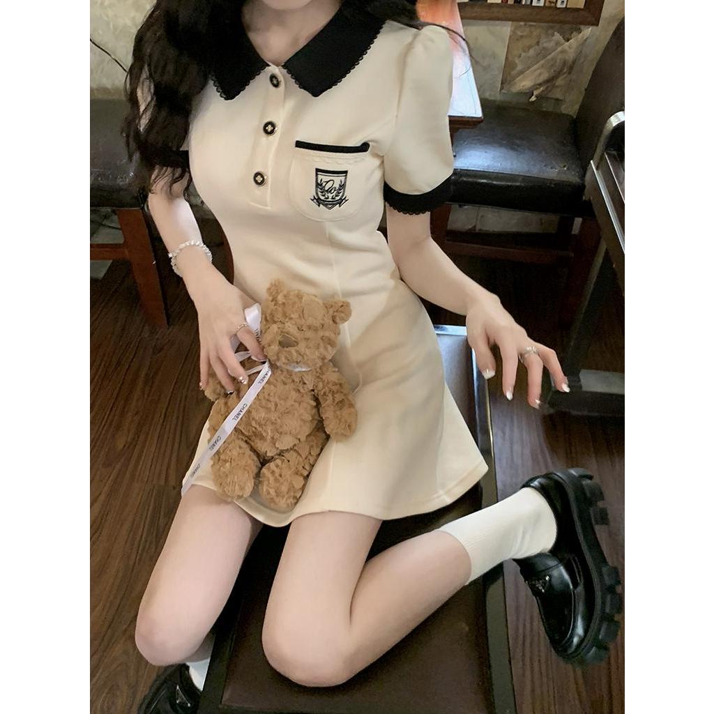 Đầm Đen Tay Ngắn Cổ polo Dáng Chữ A Thời Trang Mùa Hè Cho Nữ