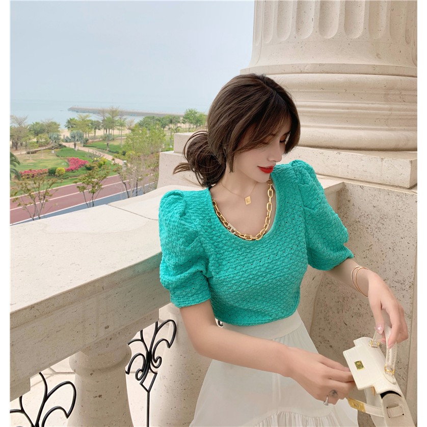 Korean Fashion Short Sleeve Top + Slim High Waist Pure Color Short Skirt Women