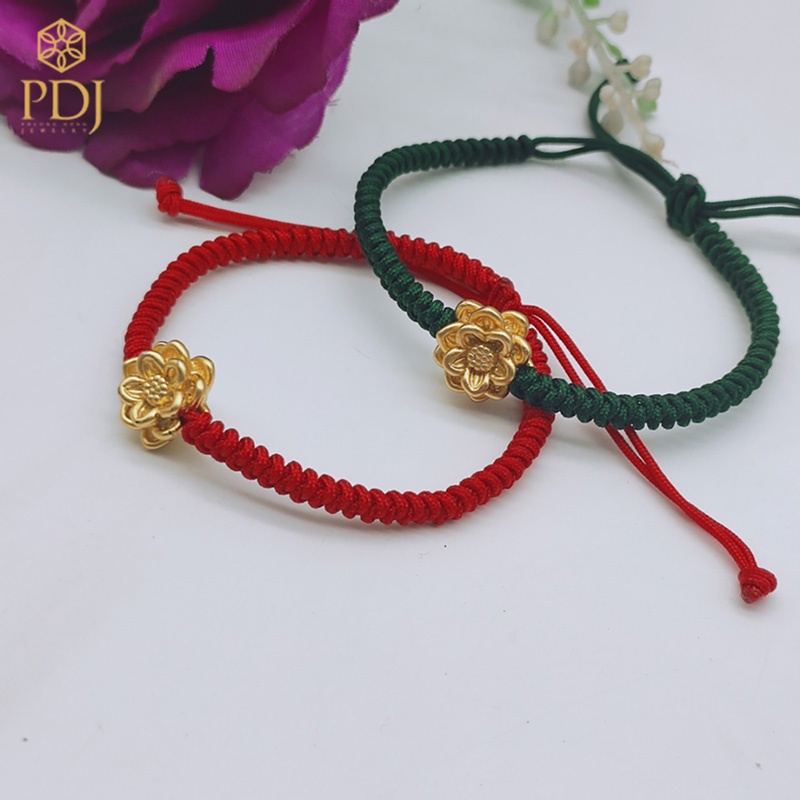 Charm hoa sen bạc si vàng PDJ ( mix với vòng đá phong thủy, vòng tết dây) - Trang sức PDJ