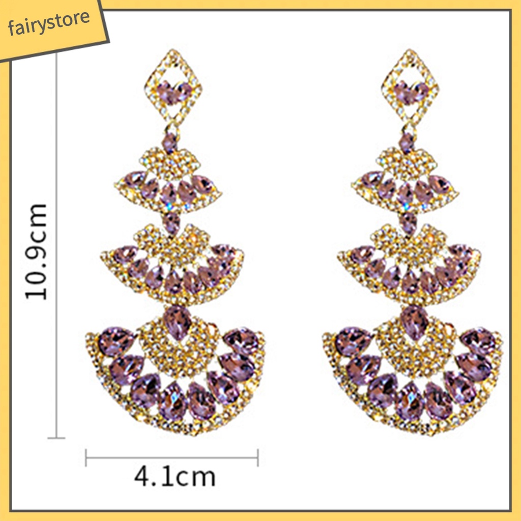 1 Đôi Bông Tai Dài Hình Quạt Đính Đá Lấp Lánh