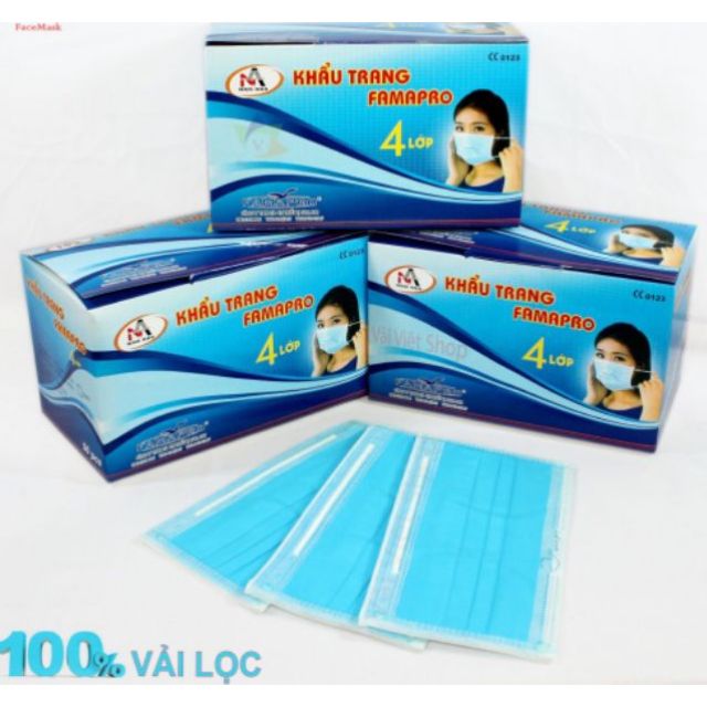 Hộp 50 Cái Khẩu Trang Y Tế 4 Lớp Nam Anh Xanh