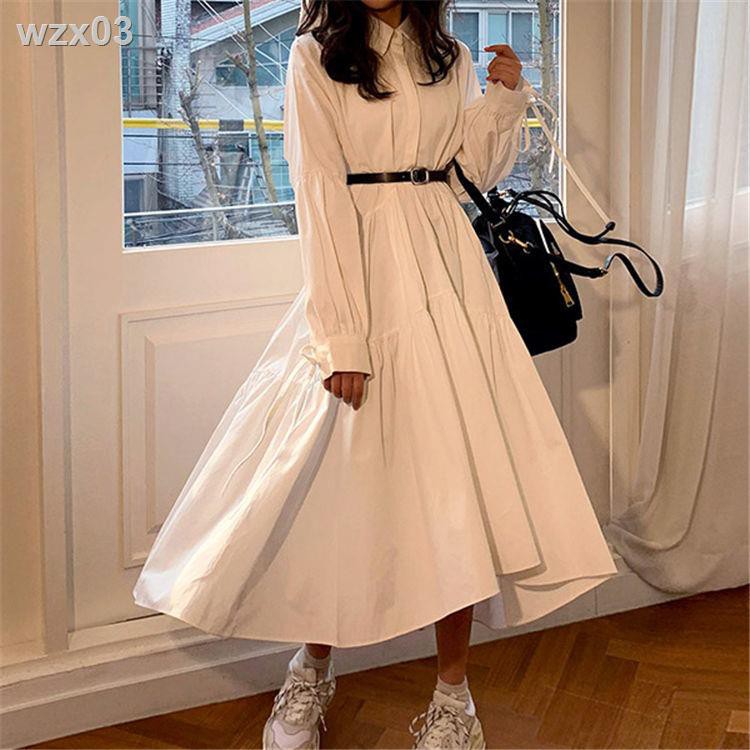 mùa thu 2020 kiểu mới váy trắng cổ tiên dây đeo sơ mi điển POLO rời với áo dài nữ