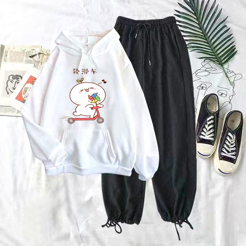 Sét Áo hoodie Bé mầm cưỡi xe + quần bom đen, Áo nỉ chất đẹp không xù, rộng rãi thoải mái mặc ở nhà và mặc đi chơi