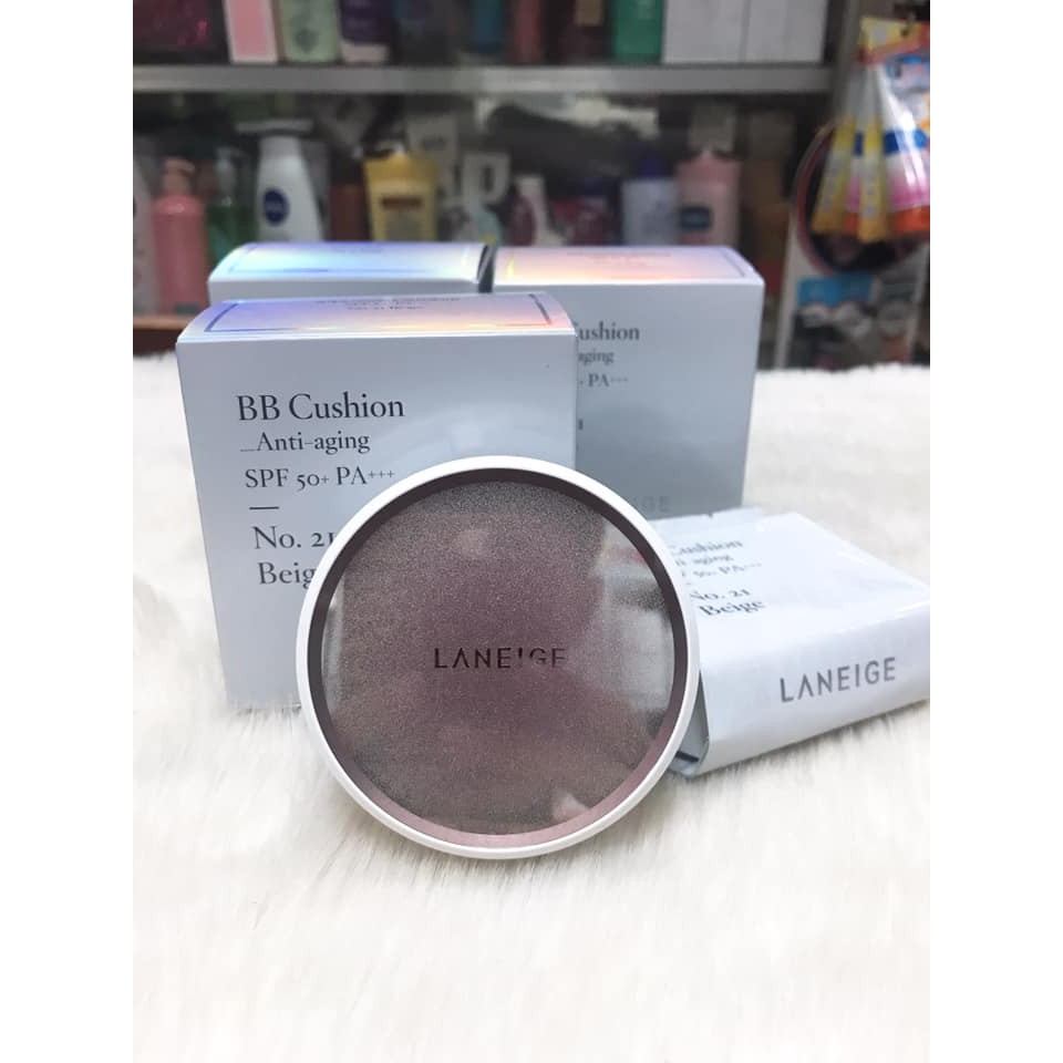 (Tặng 1 lõi) Kem Nền Đa Năng Ngăn Ngừa Lão Hóa LANEIGE BB Cushion Anti-aging SPF 50+ PA+++ tone 21 beige