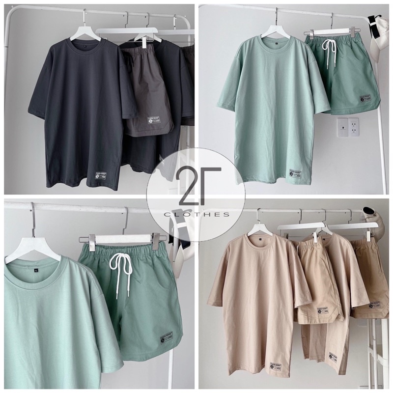 Set áo thun + short kaki younggreen unisex