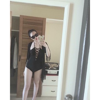 Bikini liền một mảnh đen đan ngực sexy mặc đi biển đi bơi