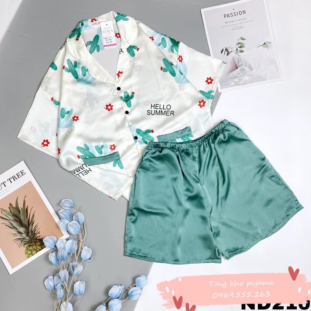 Bộ Đồ Pijama- Bộ Đùi Lụa Satin Hình 3D Siêu Đẹp (Kèm video Sản phẩm)