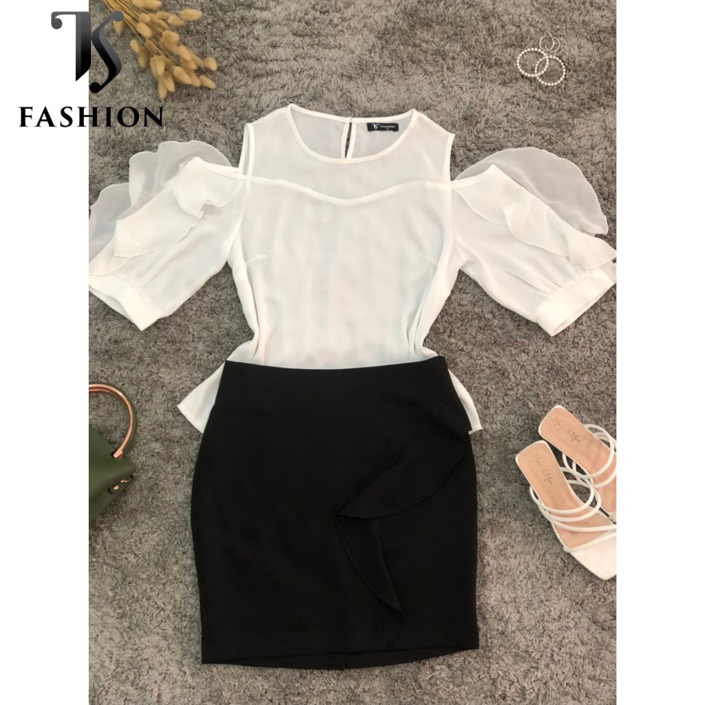 Chân váy công sở, dáng ngắn, ôm body, bèo may dọc thân váy thương hiệu TK FASHION - CV119
