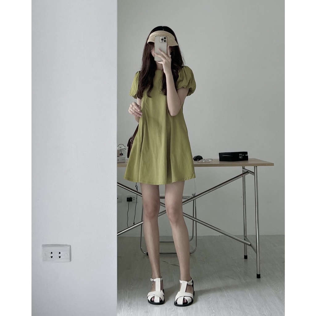 Váy tay bồng tiểu thư cực xinh, đầm babydoll trơn