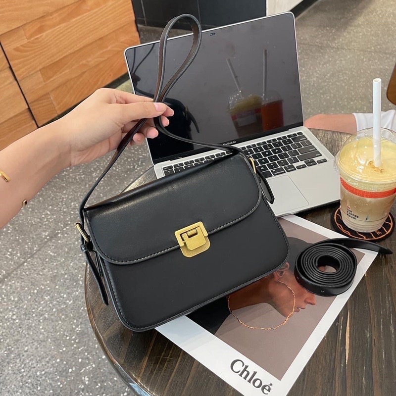 Túi Xách Nữ Khoá Gập, Túi Đeo Chéo Nữ Da Lì Thời Trang