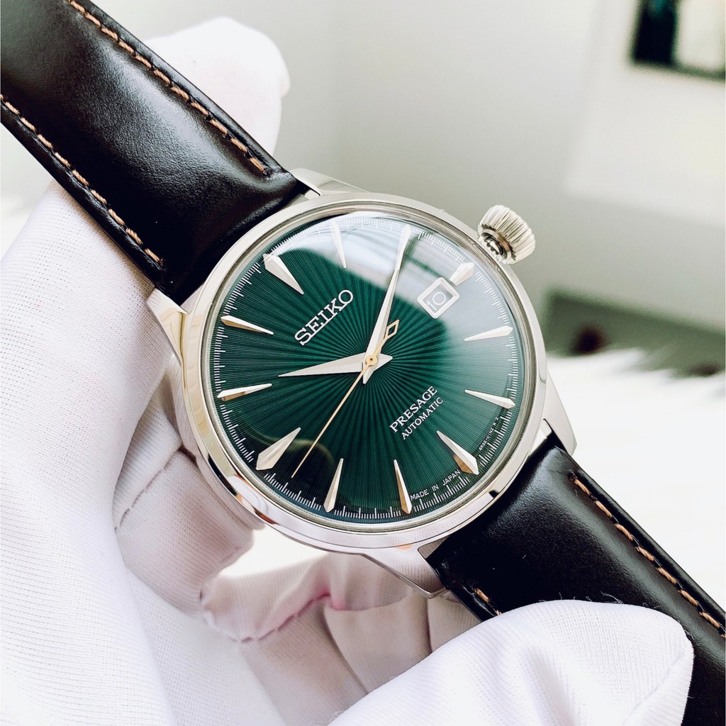 Đồng hồ Nam chính hãng Seiko Presage Cocktail SRPD37J1 Mặt xanh,Lịch ngày,Kính Sapphire-Máy cơ-Dây da-Size 40mm