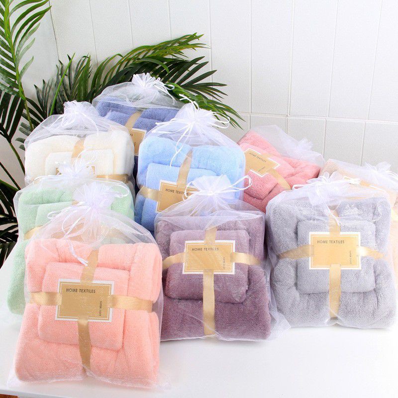 Set 2 khăn tắm san hô lông cừu mềm mại thấm hút dành cho cả gia đình