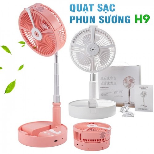 Quạt sạc phun sương để bàn có đèn gấp gọn đa năng H9