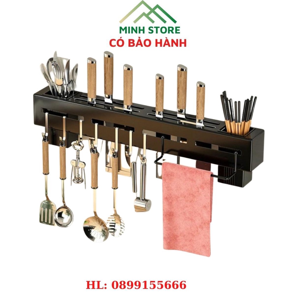 Giá treo dao kéo INOX Để Đồ Nhà Bếp Đa Năng Có ống Đựng Đũa và móc treo Muôi Thìa Bằng Thép Không Rỉ.