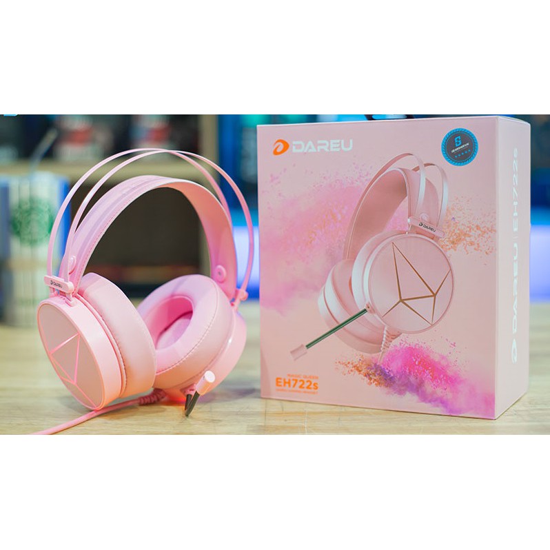 Tai Nghe Gaming DAREU EH722s Pink Âm Thanh 7.1 Jack USB - Tai Nghe Màu Hồng Led RGB