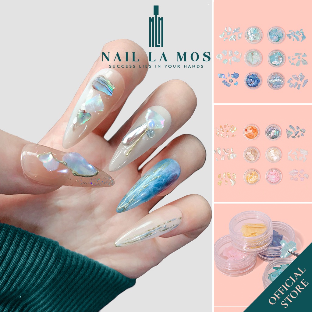 Set 12 hũ xà cừ vân đá ánh ngọc trai - xà cừ trang trí móng tay phong cách ẩn gel Hàn Nhật