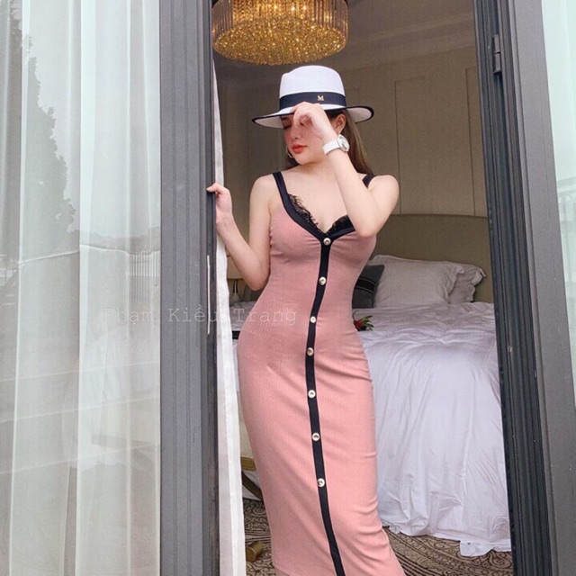 Váy Đầm nữ💕FREESHIP💕 Váy body thun gân 2 dây phối ren ngực quyến rũ