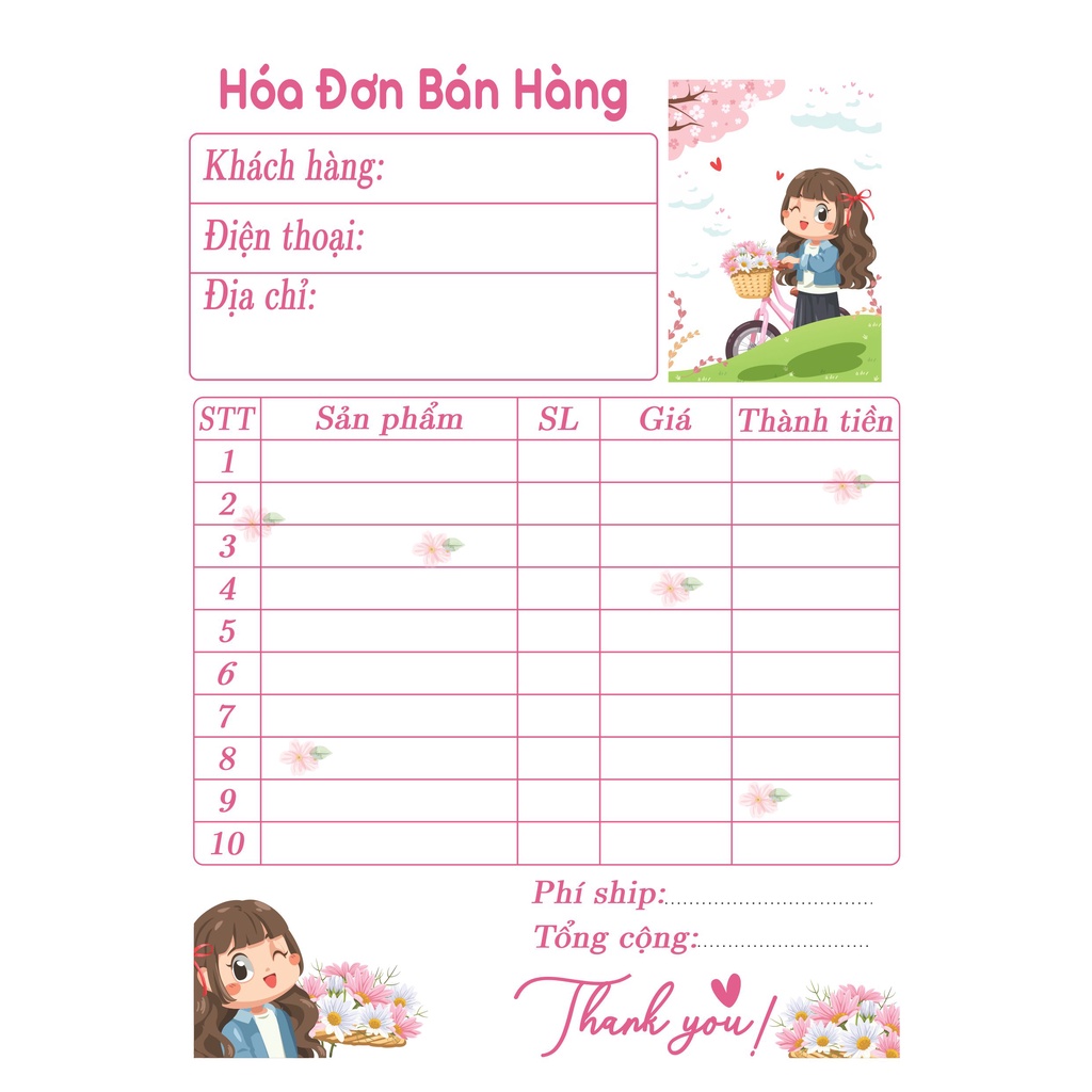 [SIÊU DỄ THƯƠNG] SET 50 TỜ hóa đơn bán hàng nhiều màu sắc siêu xinh kích thước 15 x 21 cm