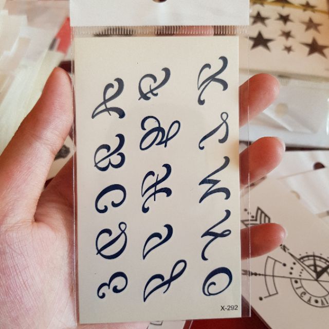 Hình xăm dán bảng chữ cái.Xăm dán tatoo mini tạm thời, size <10x6cm