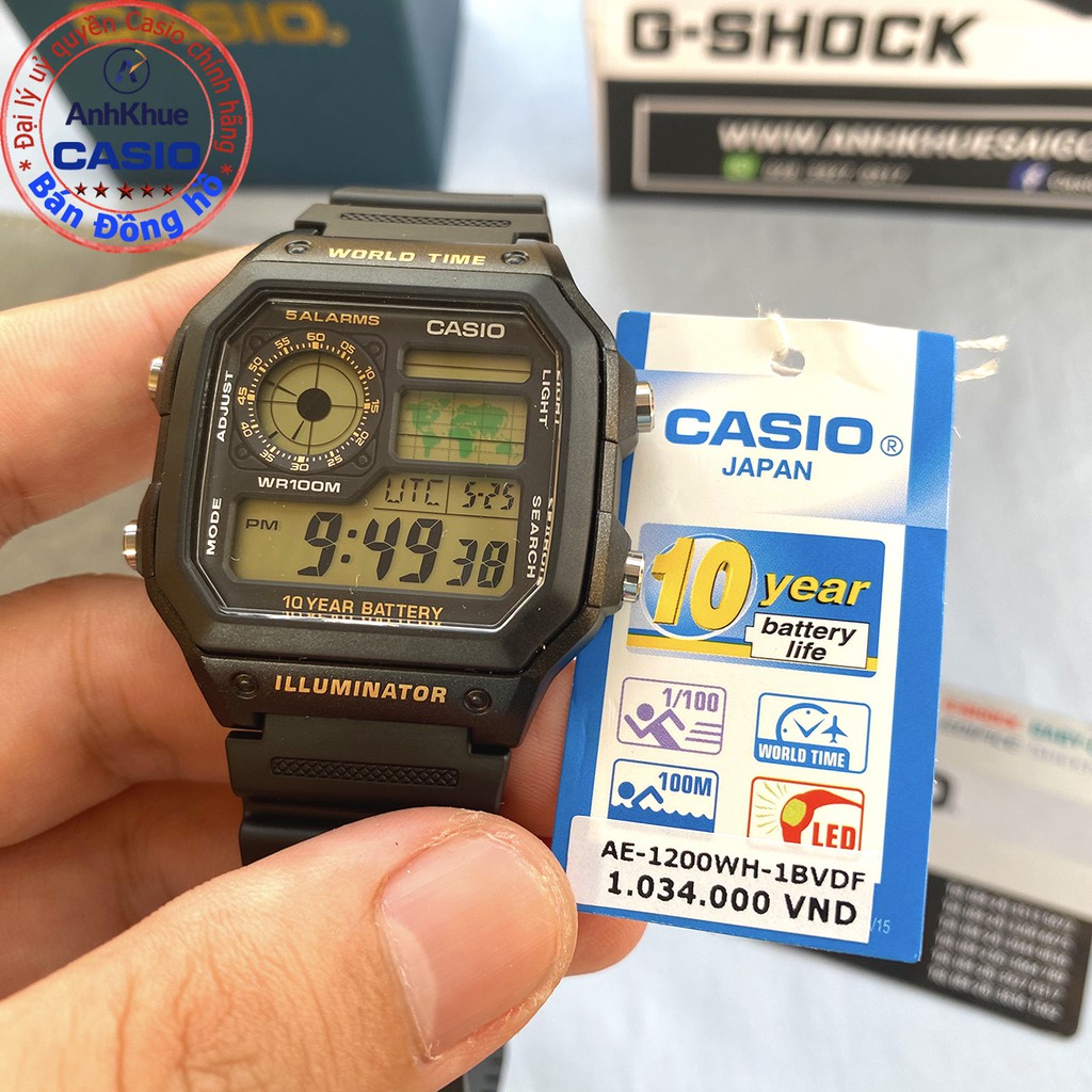 Đồng hồ nam Casio điện tử AE-1200 AE-1200WH-1AV AE-1200WH-1B AE-1200WHB bảo hành 1 n | BigBuy360 - bigbuy360.vn
