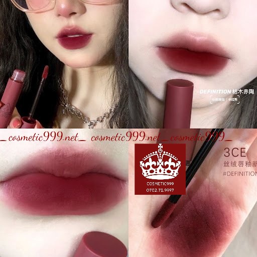 Son 3ce velvet lip tint, son 3ce chính hãng lì mịn đỏ đất, đỏ nâu Cosmetic999