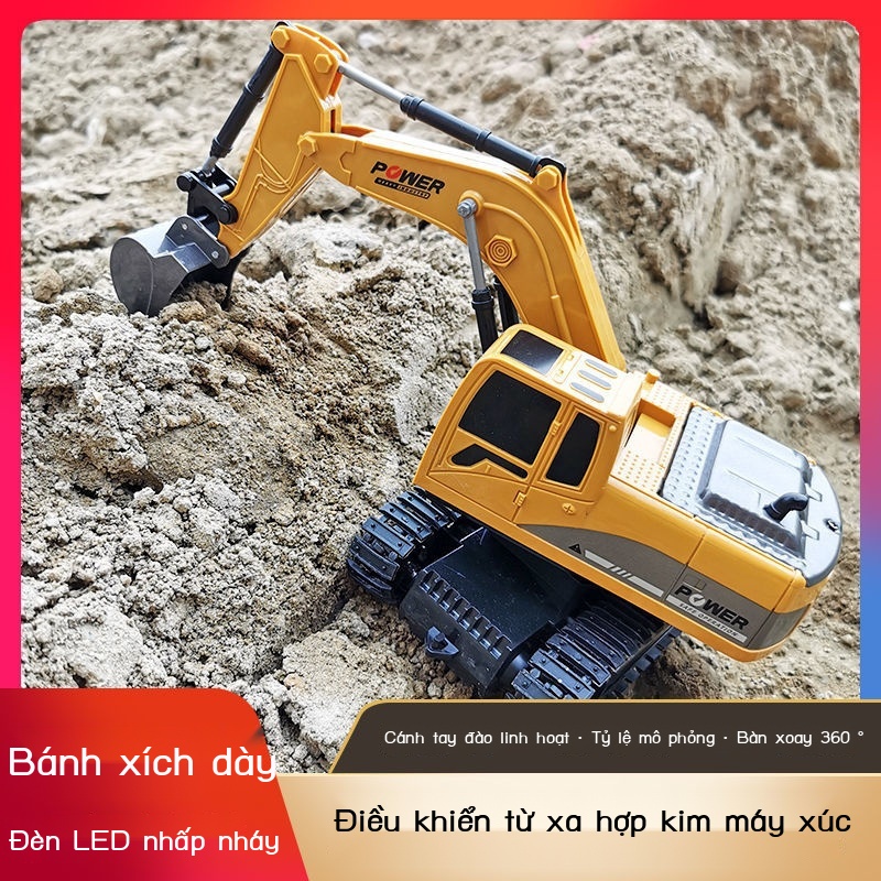 hợp kim điều khiển từ xa máy xúc đồ chơi trẻ em ô tô cậu bé móc lớn có thể sạc lại xe xây dựng